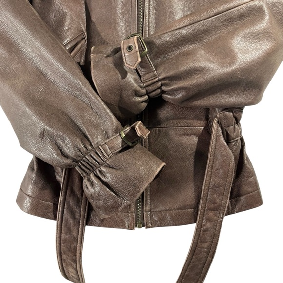 Vintage Colebrook & Co Brown Leather Aviator Jacket Sherpa Collar Women’s Sz Med - Picture 7 of 15